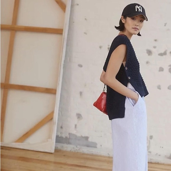 Anthropologie Sweaters - Maeve Sweater Vest Womens Medium Blue Open Knit V Neck Side Button Tunic Chunky